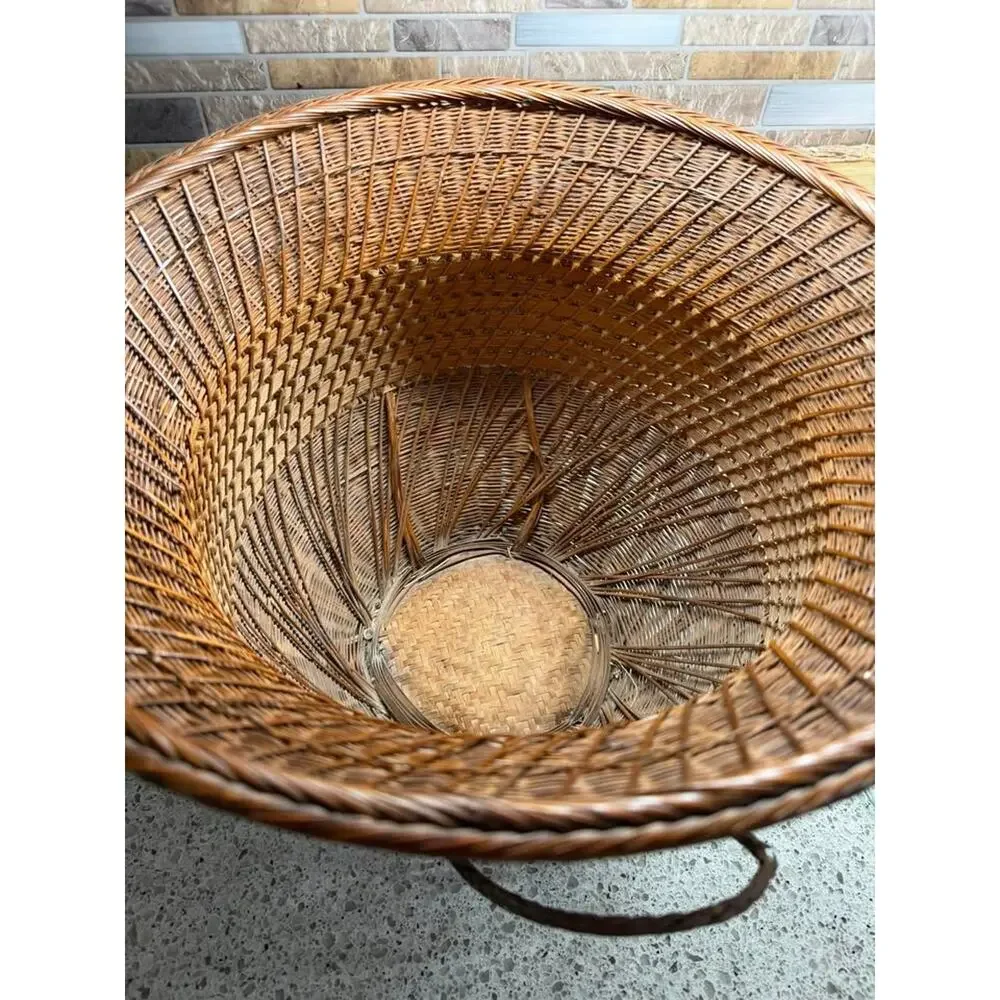 Large Handwoven Wicker Basket Planter | Boho Basket with Handles | 11” x 11”